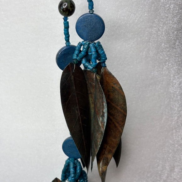 Blue Turquoise Green Beads Leaf Necklace Belt Bohemian Gypsy Festival Style - Picture 5 of 16